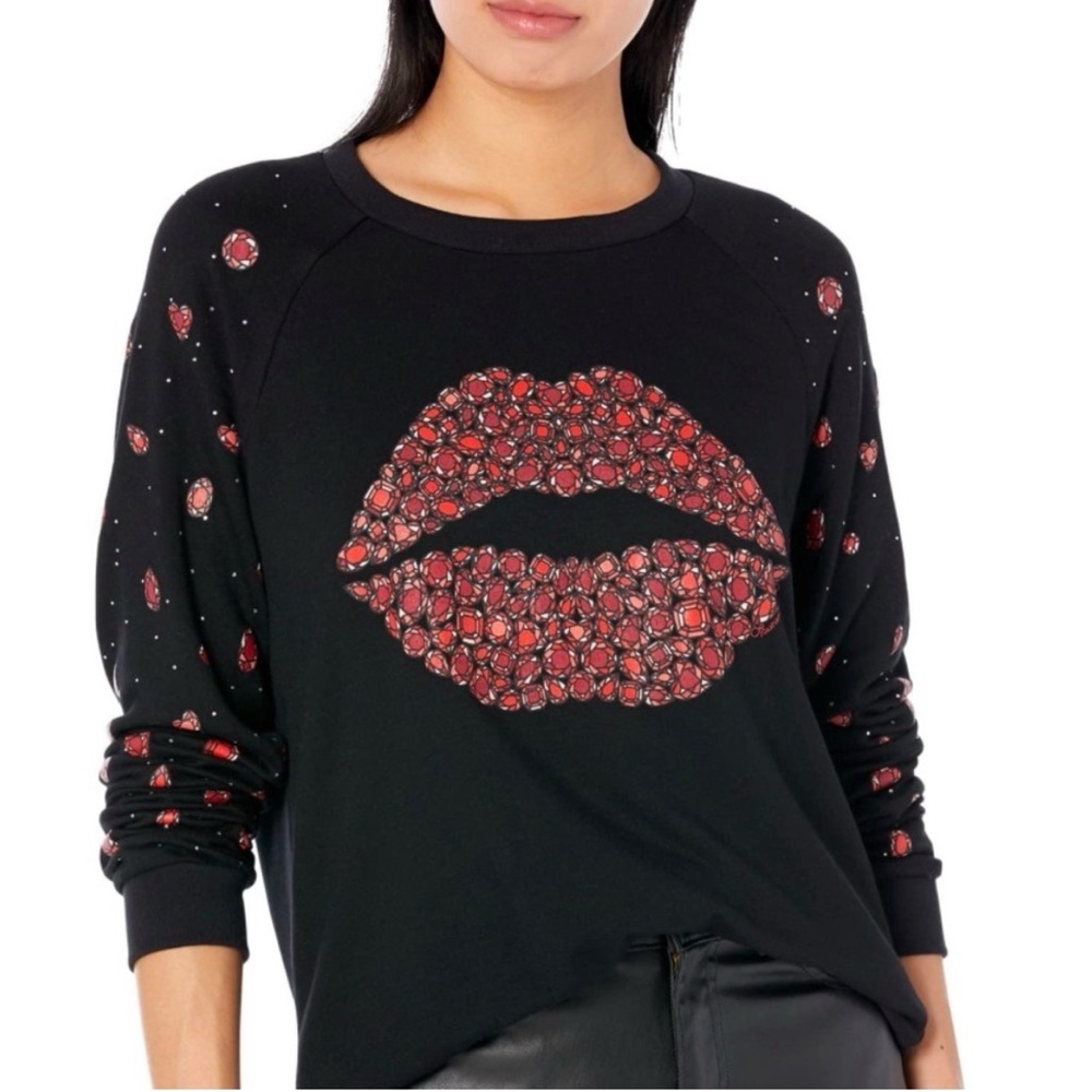 Lauren Moshi Noleta Ruby Lips Gem Print Pullover Sweatshirt Size Large